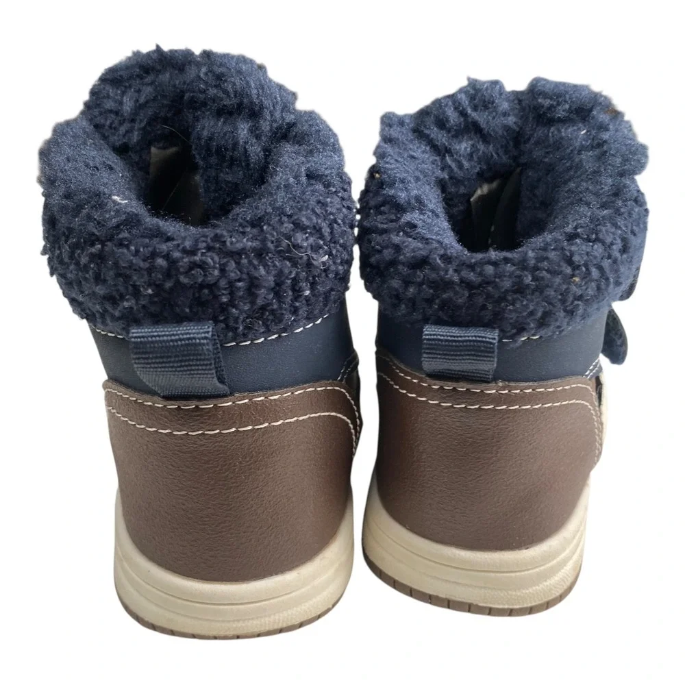 H&M Kids Waterproof Winter‎ Snow Boots Brown Blue Faux Fur Toddler US 5.5